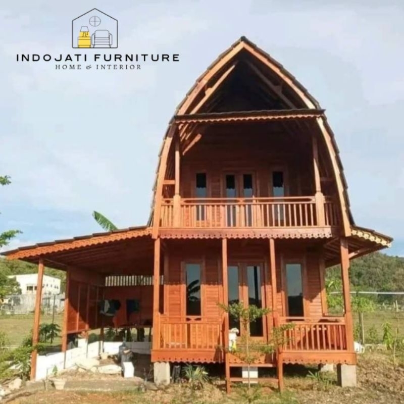 rumah kayu lantai 2 minimalis kayu jati