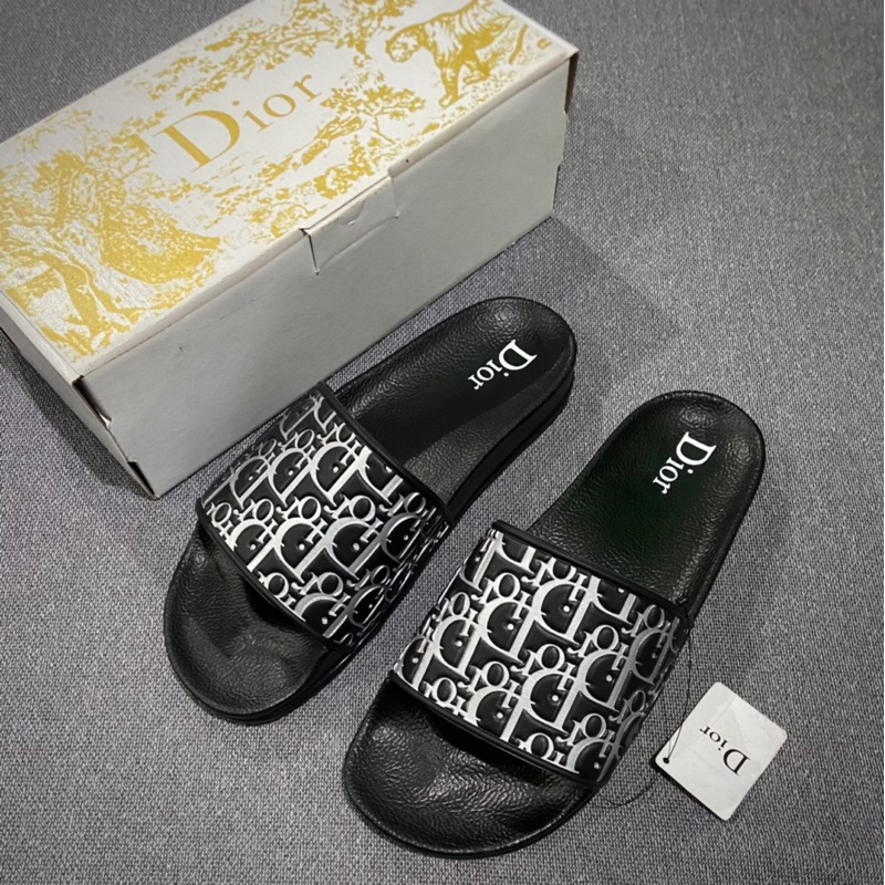 sandal slip on premium tudor hitam silver fre box