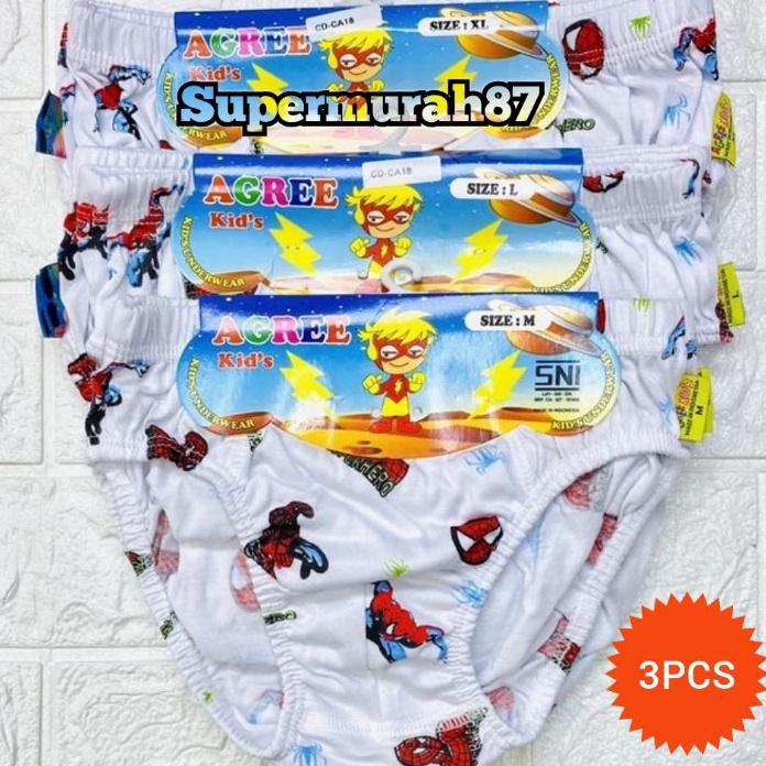 C6369  3PCS CD Agree Kids Gambar SPIDERMAN  Celana Dalam Anak Cowok Agree