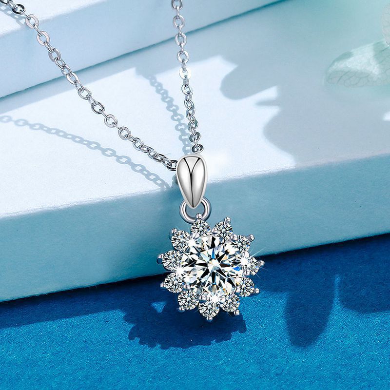 Kalung bunga matahari Moissanite Diamond Necklace Perak 1ct  Moissanite Kalung perak Sertifikasi GRA
