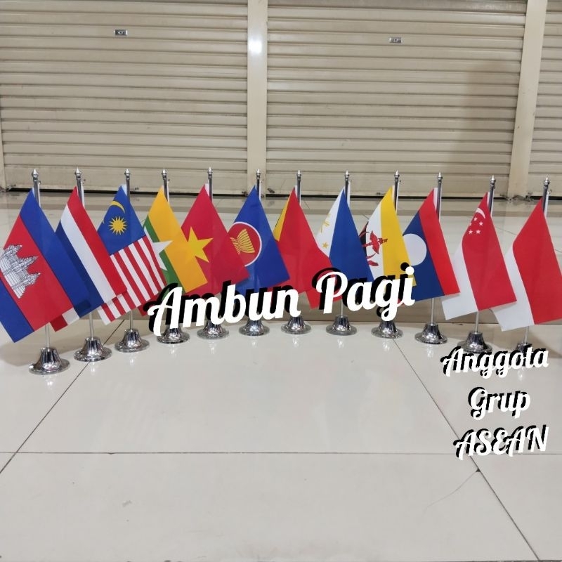 

best seller tiang stenlis meja+bendera negara grup ASEAN ready stock