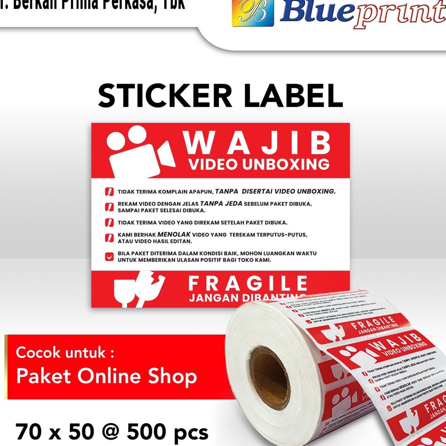 

Penjualan TerbaikCOD Label Sticker Unboxing Fragile BLUEPRINT 7x5 mm isi 5