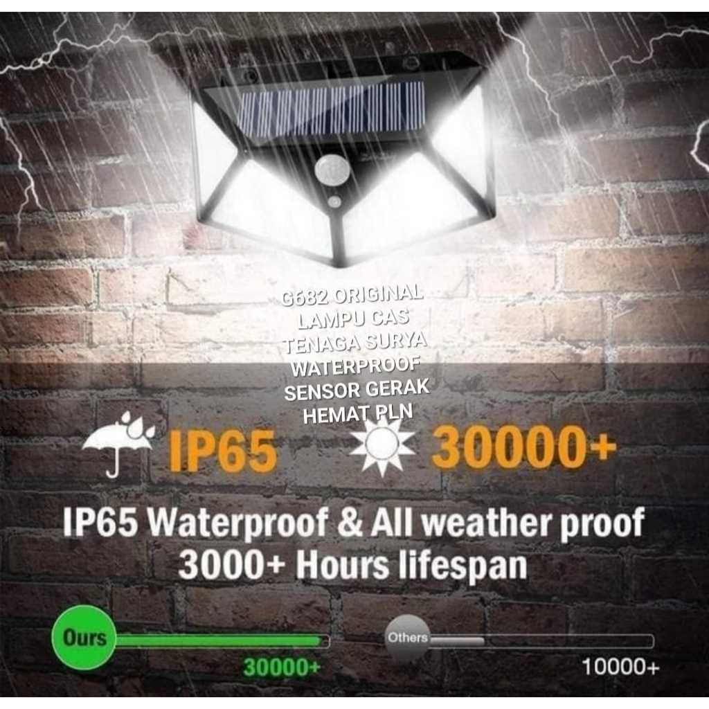 G682 LAMPU LED TENAGA SURYA ORIGINAL CAS SOLAR WATERPROOF SENSOR GERAK HEMAT PLN 100 LED OUTDOOR LAM