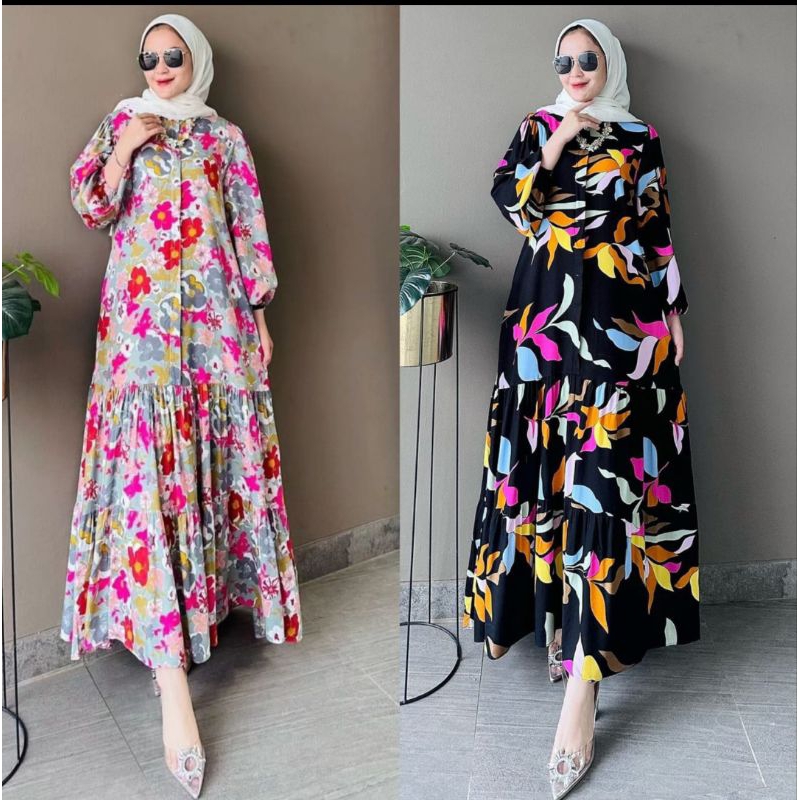 gamis susun motif bunga