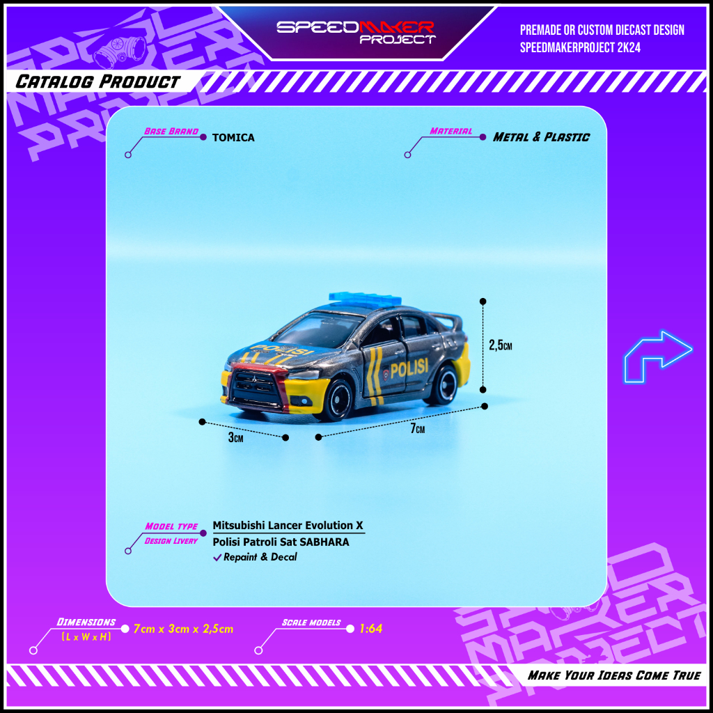 Tomica Custom Mitsubishi Lancer Evolution X Polisi Indonesia Patroli Sat Sabhara Diecast Miniatur Re