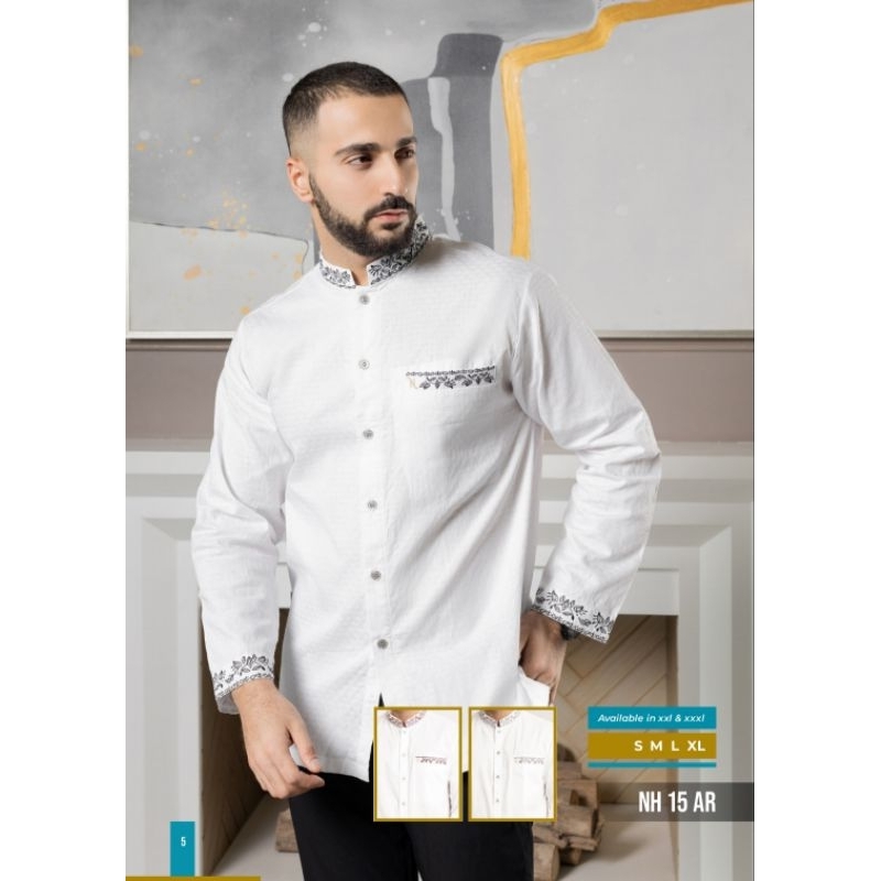 baju koko putih bordir lengan panjang baju koko nizar NH 15 AR