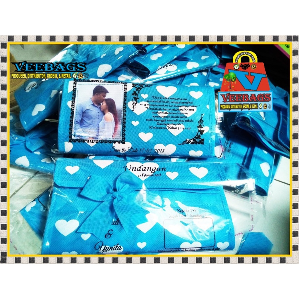 Undangan pernikahan bentuk tas belanja Pernikahan Unik Dari Kain Spunbond Bentuk Tas Harga Murah