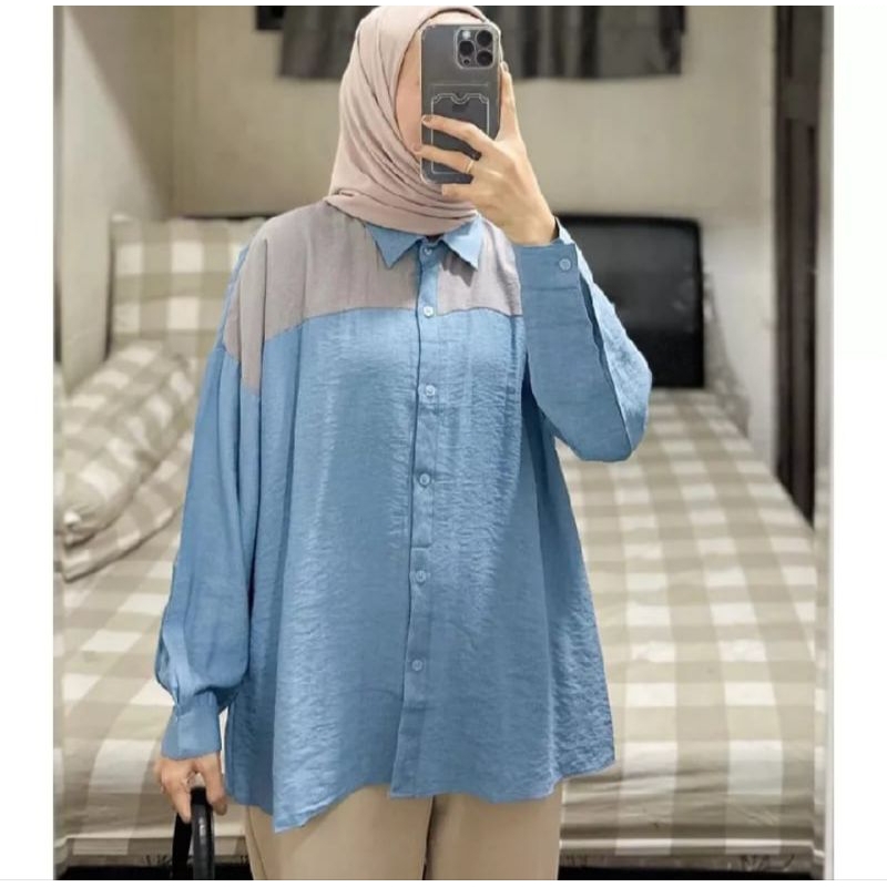 Blouse kemeja wanita pecah pola / Atasan wanita pattern break side / Kemeja wanita lengan panjang ko