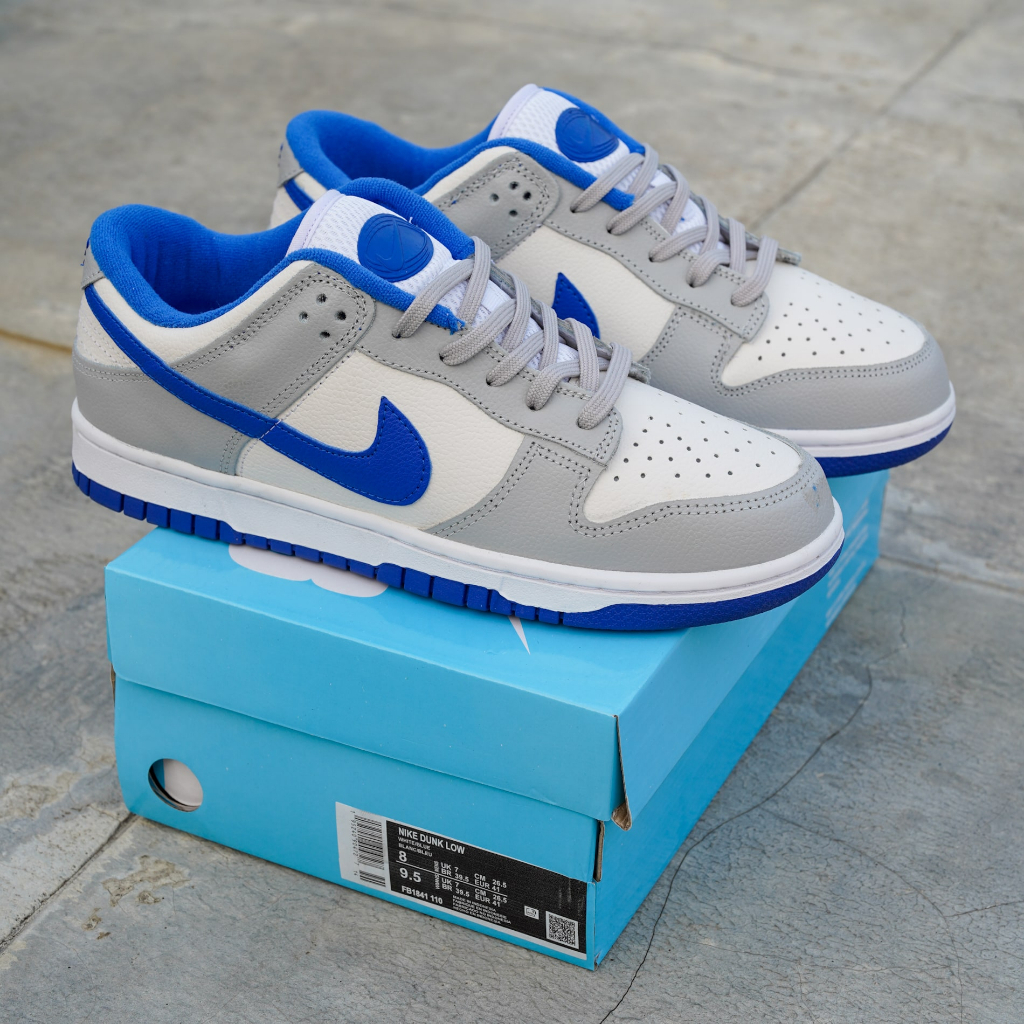 SB DUNK LOW GREY WHITE BLUE SEPATU SNEAKERS PRIA