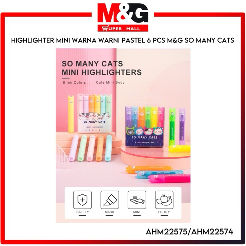 

Highlighter / Spidol Warna / Stabilo Warna Warni Pastel 6PCS M&G "So Many Cats" Mini Pink / Yellow / Blue / Purple / Green / Orange