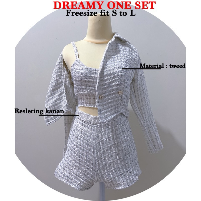 tweed blazer set putih