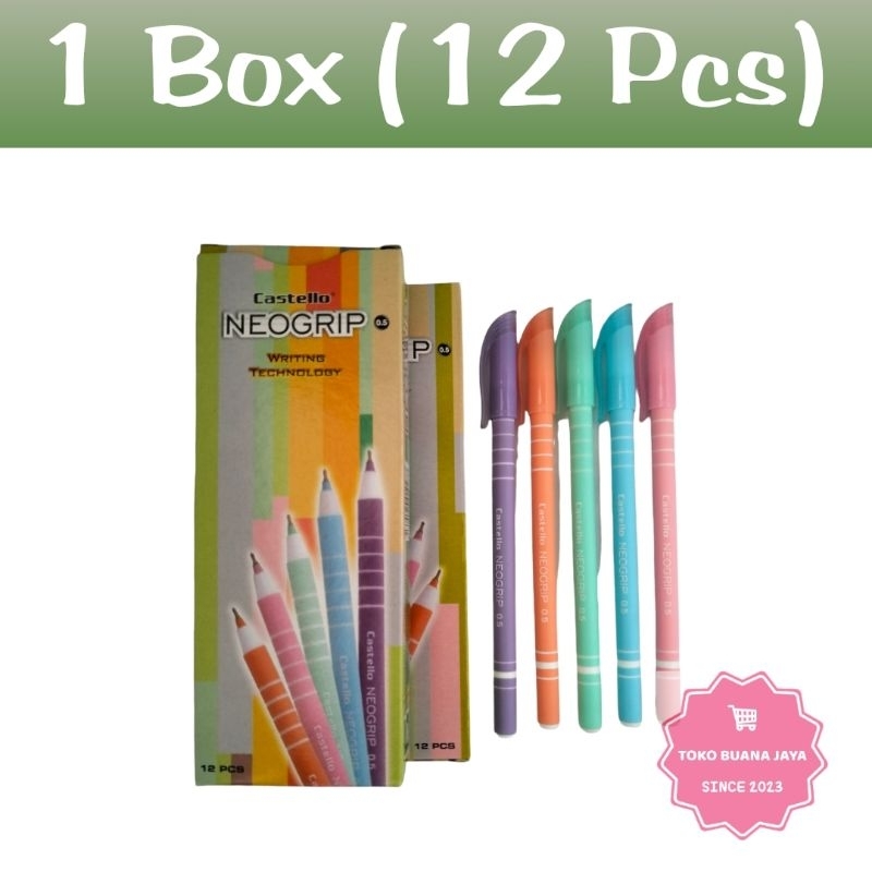 

BOLPEN | PENA | PULPEN CASTELLO NEOGRIP 0.5mm ( 1 BOX ISI 12 PCS ) TINTA HITAM