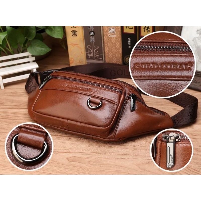 weisbag pria kulit cheer soul selempang dada kantong banyak - italian