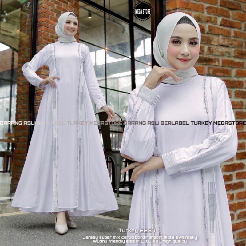 TURKEY 2237 BY MEGA STORE/GAMIS ABAYA PUTIH JERSEY CERUTY