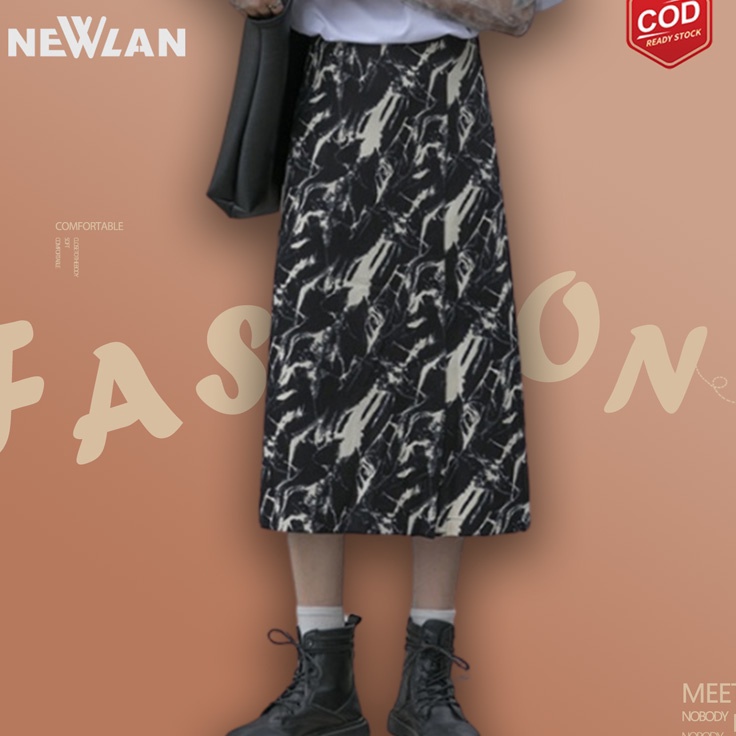 Stok terbaru Newlan QZ26 Rok Kotak Kotak Panjang Korean Style  Rok Tartan Rok Span Motif Rok Kotak F