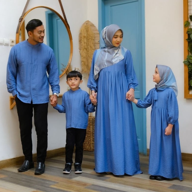 Adam Hawa Family Couple Sarimbit Gamis Koko Ayah Ibu Anak Bayi Denim Blue ART C4U3