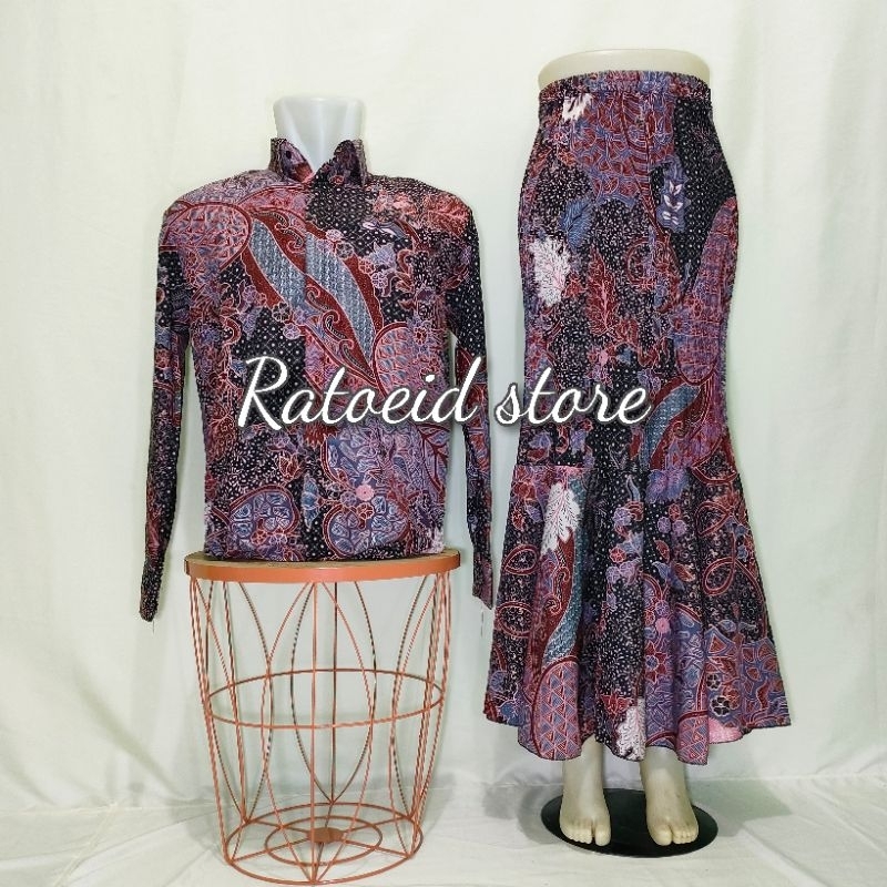 SET COUPLE ROK DUYUNG PLISKET BATIK DAN KEMEJA BATIK LENGAN PANJANG / COUPLE BATIK / BAJU COUPLE MOT