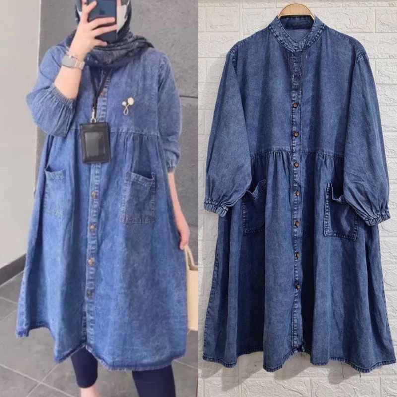 

Piscoklegit_ Jessy Tunik Jeans/Baju Atasan Wanita Tunik Jeans Wash Premium Quality/Long Tunik Denim