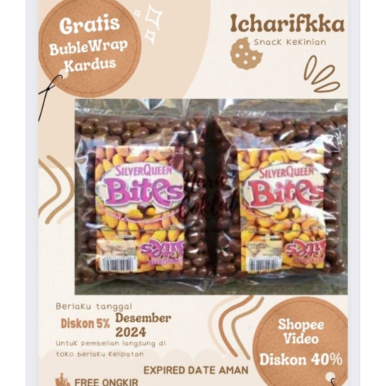 

Swip up Silverqueen bites almond Mede snack kiloan ready stok
