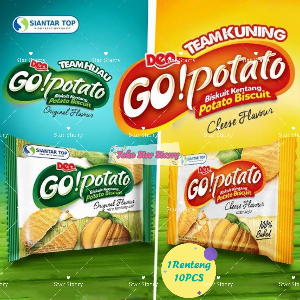 

[Per Renteng] Go Potato Renceng Biskuit Kentang Rasa Original Dan Keju 1 Renceng lsi 10 pcs Snack Viral Halal MUI