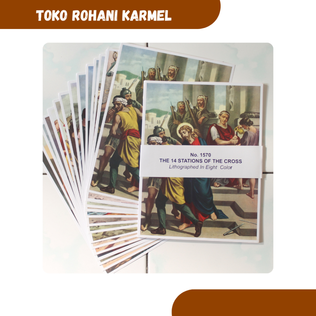 SET POSTER JALAN SALIB - 14 LEMBAR / POSTER 14 PERHENTIAN JALAN SALIB / GAMBAR ROHANI / PAJANGAN DIN