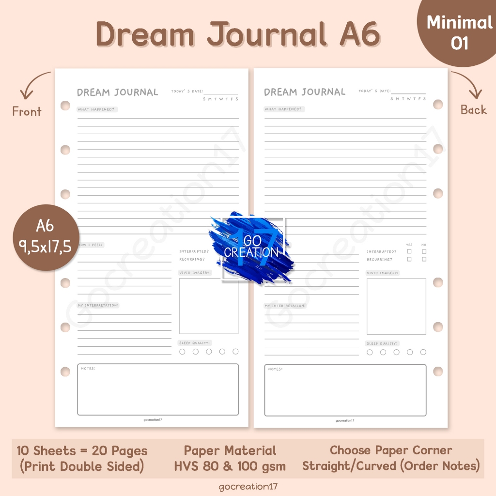 

Buku Planner Refill Kertas Isi Binder Dream Journal Simple Minimalis A6