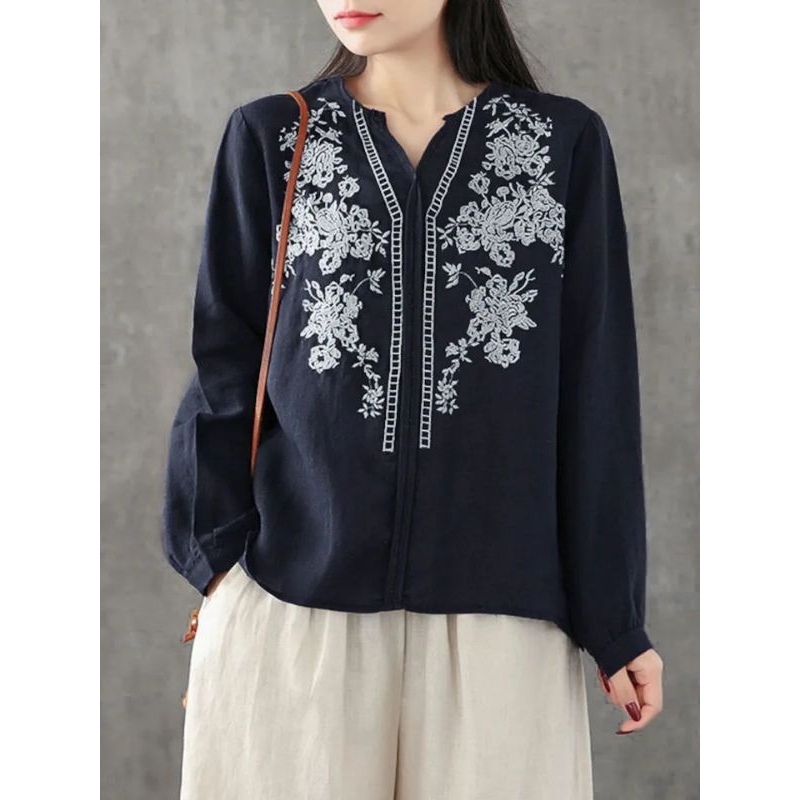 ZANZEA Blouse wanita import elegan motif bordir lengan panjang Terbaru S-5XL