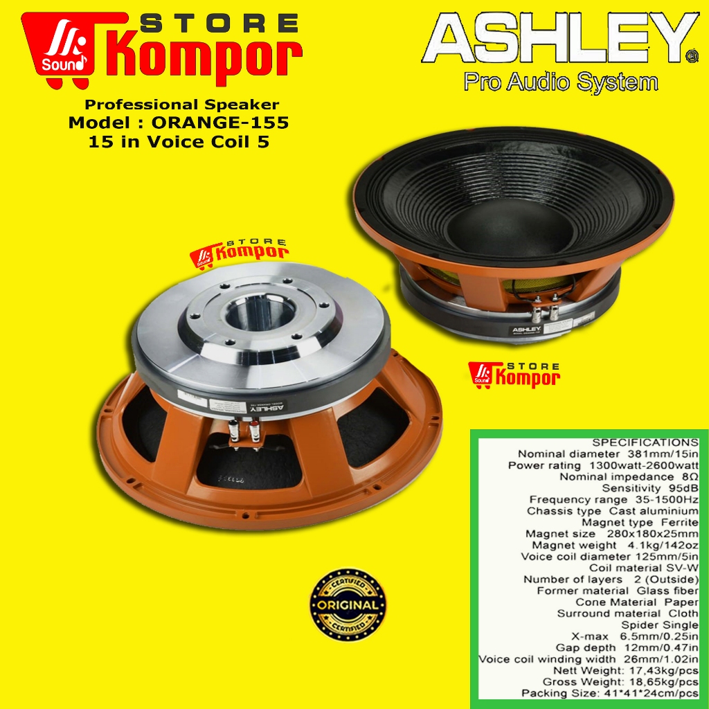 SPEAKER ASHLEY ORANGE 155 - 15 INCH ORANGE155 / ORANGE-155