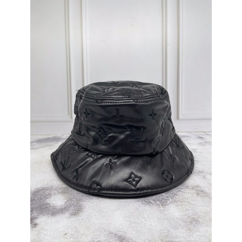 Topi bucket hat eLv11 leather motif full black
