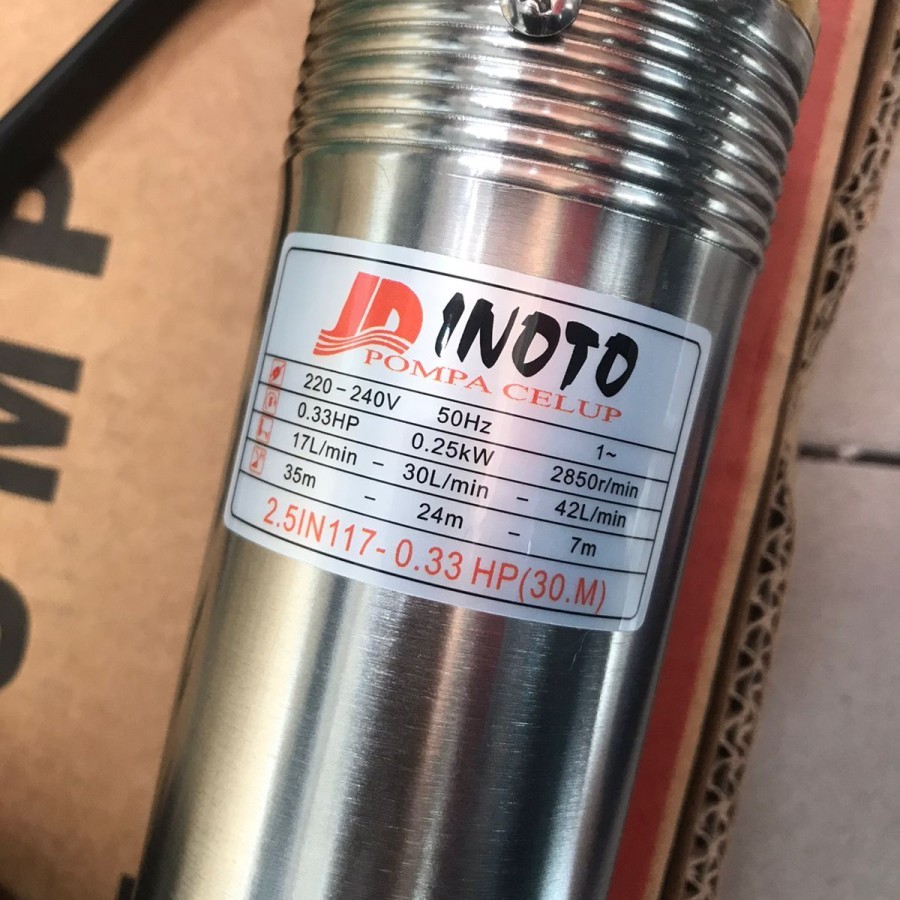 Pompa Submersible Casing Sumur Minimal 21/2" tenaga 1/3 HP Kabel 30 Meter - INOTO 2.5IN 117 + KABEL 