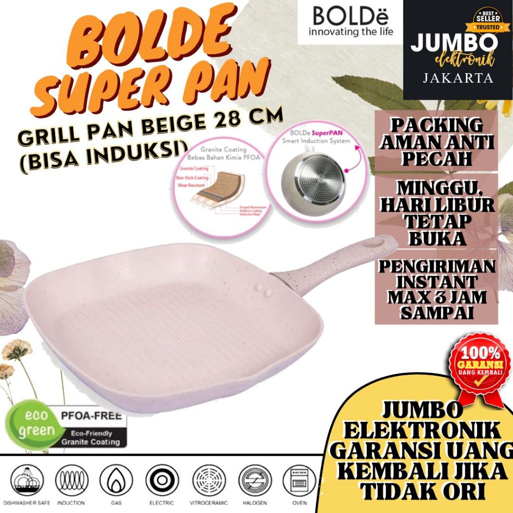 Bolde Grill Pan 28 cm Granite Coating Wajan Anti Lengket Keramik Granit Bolde Panci Granit Super Pan