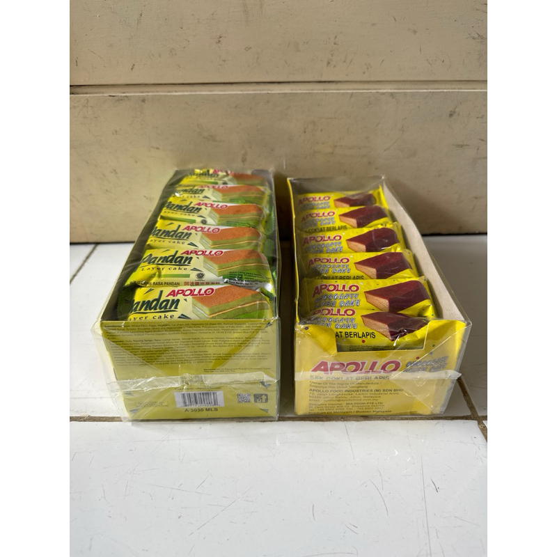 apollo layer cake pandan / coklat per box (24pcs x 18gr)