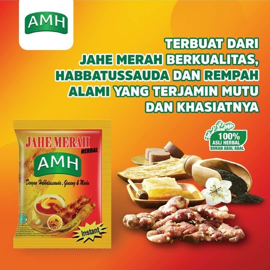 

AMH - Jahe Merah Super Amanah - Jahe Merah Madu Gingseng Plus Habbatusauda isi 10 renceng