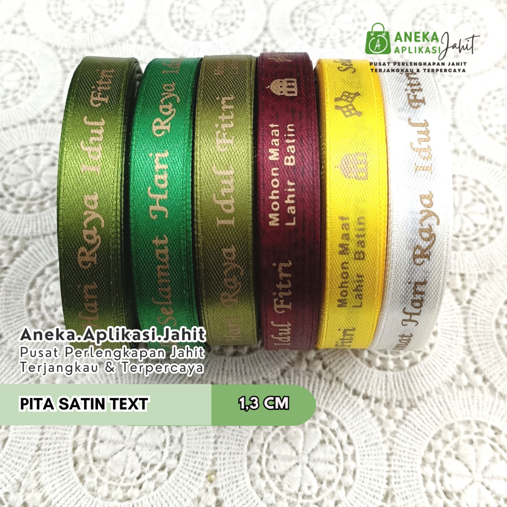 

1 METER PITA SATIN 1/2 INCH (1,3 CM) "IDUL FITRI / LEBARAN" / PITA KERAJINAN TANGAN