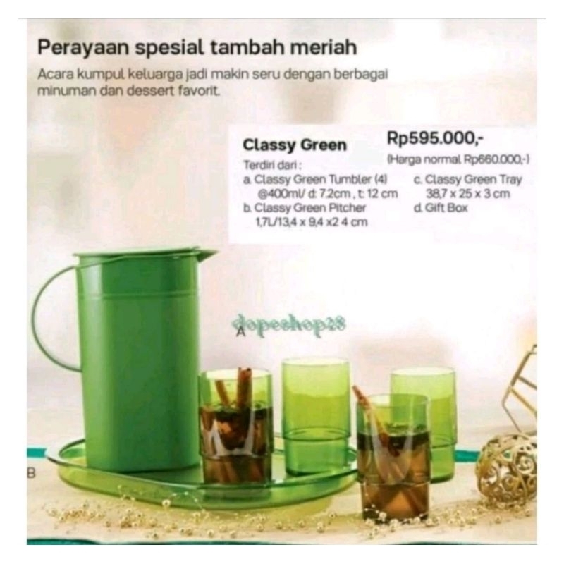 Classy green set pitcher+gelas 4+tray green original new 100% Tupperware