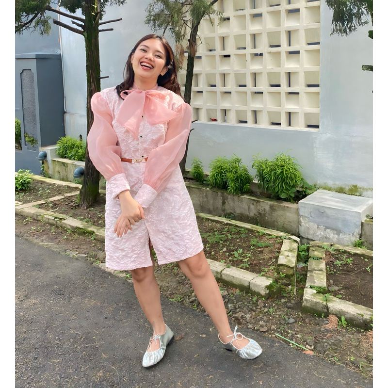 dress pink jaguard dan organza