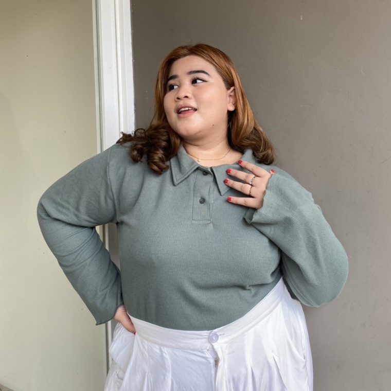 READY STOK  Zara Polo Shirt Crop Shirt Big Size Crop Shirt Jumbo Crop Shirt Lengan Panjang Jumbo Cro