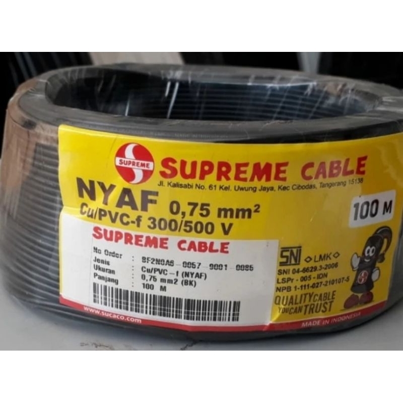 Kabel NYAF 0.75 mm2 Kabel Listrik Serabut 1 x 0.75 mm2 1 Roll 100 meter Supreme