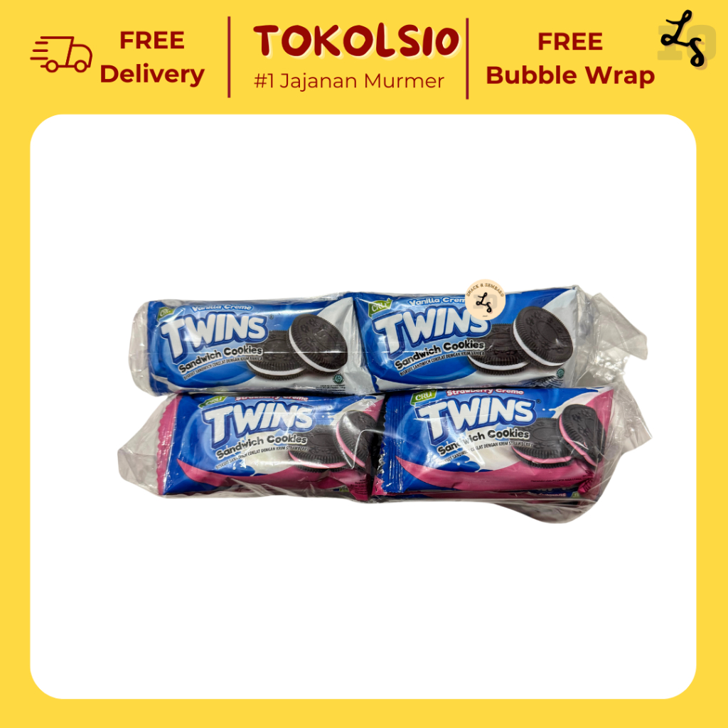 

Twins Sandwich Cookies Biskuit Sandwich Rasa Vanilla/Stroberi 1 Pak isi 20 pcs @14gr