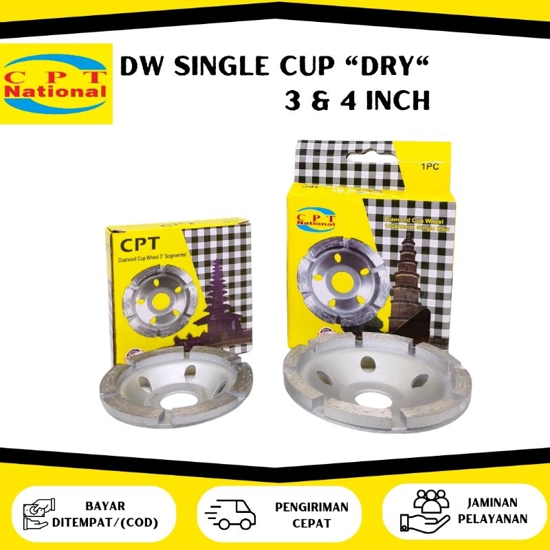 Diamond Wheel DW Single Cup Dry CPT National 3" 4" Pisau Potong Keramik Marmer Granit