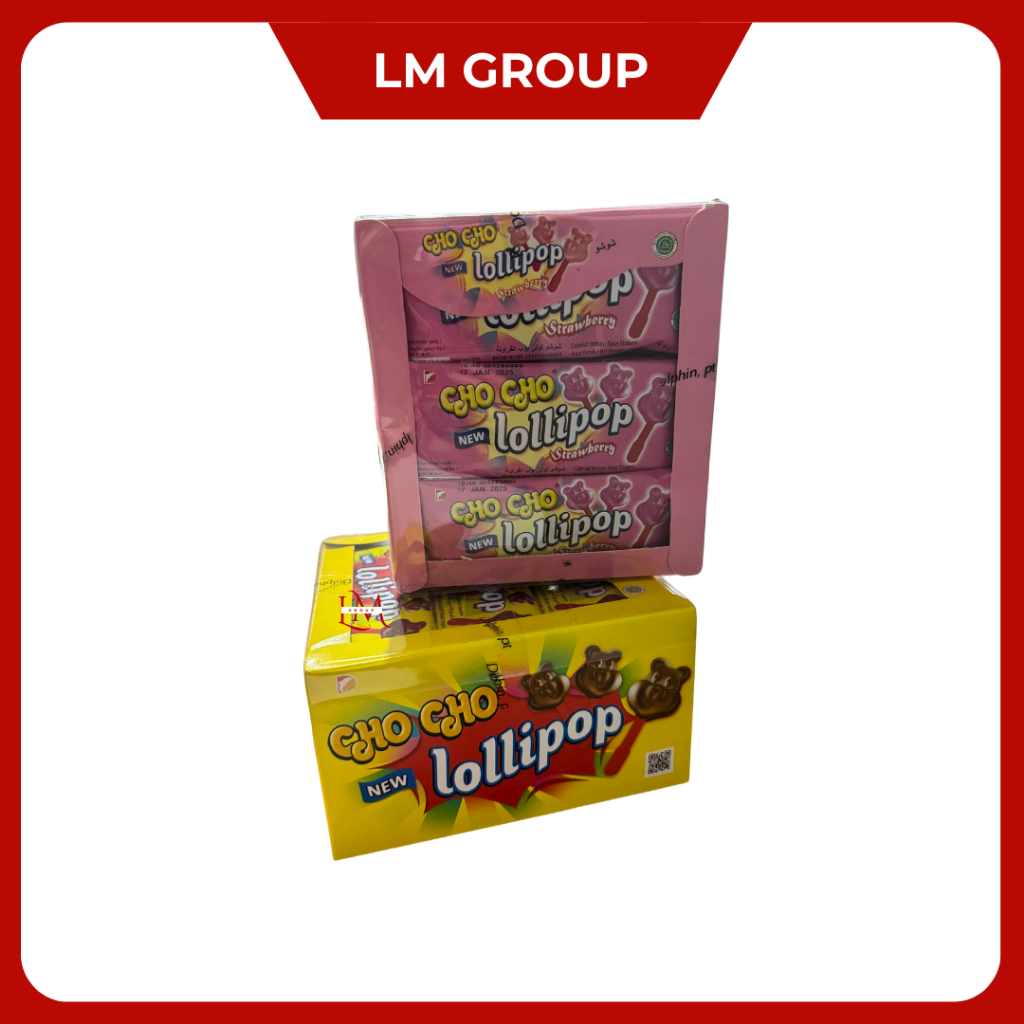 

Permen Cho Cho Lollipop Coklat/Stroberi 1 Box Isi 24 pcs