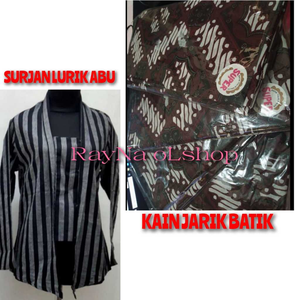 1 SETELAN BAJU WANITA JAWA | KEBAYA LURIK ABU WANITA + KAIN JARIK BATIK | PAKAIAN TENUN MODERN KLASI