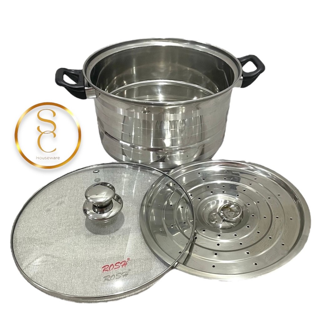 [ DISKON VOUCHER s/d 80% LIVE XTRA ] ROSH Kukusan Panci Stainless Steel Tebal 26 dan 28 CM dengan Tu