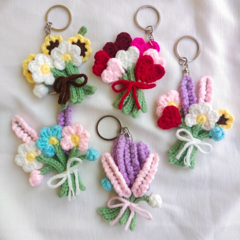 Crochet Mini Flower Bouquet Keychain / Gantungan Kunci Buket Bunga Rajut / Handmade Crochet