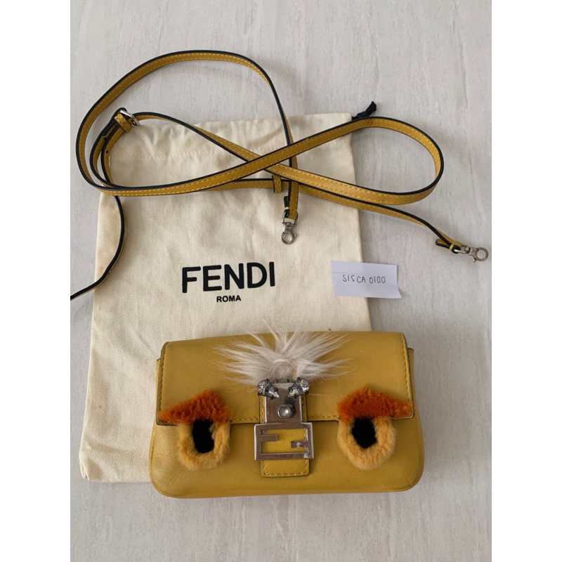 tas fendi micro baguette monster yellow sling bag