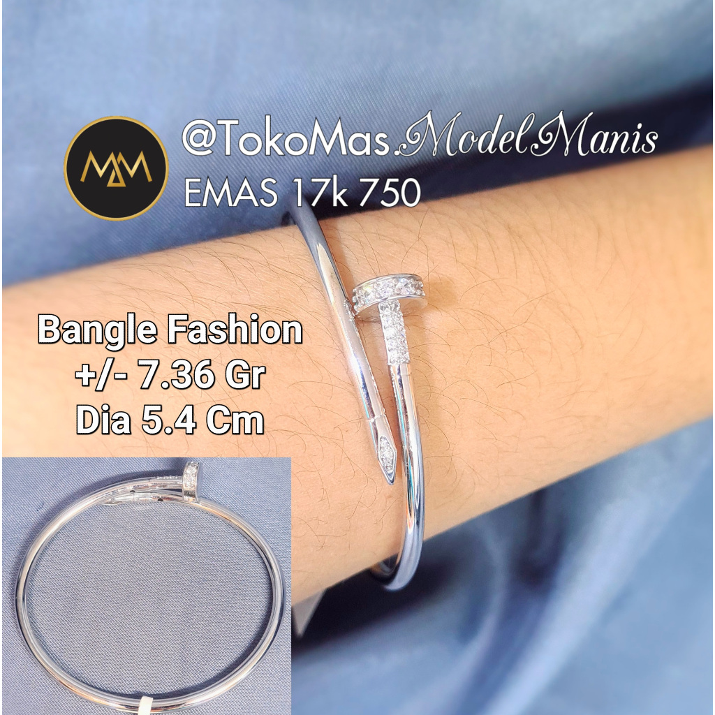 Gelang Bangle Paku Emas Putih 750 kadar 17k