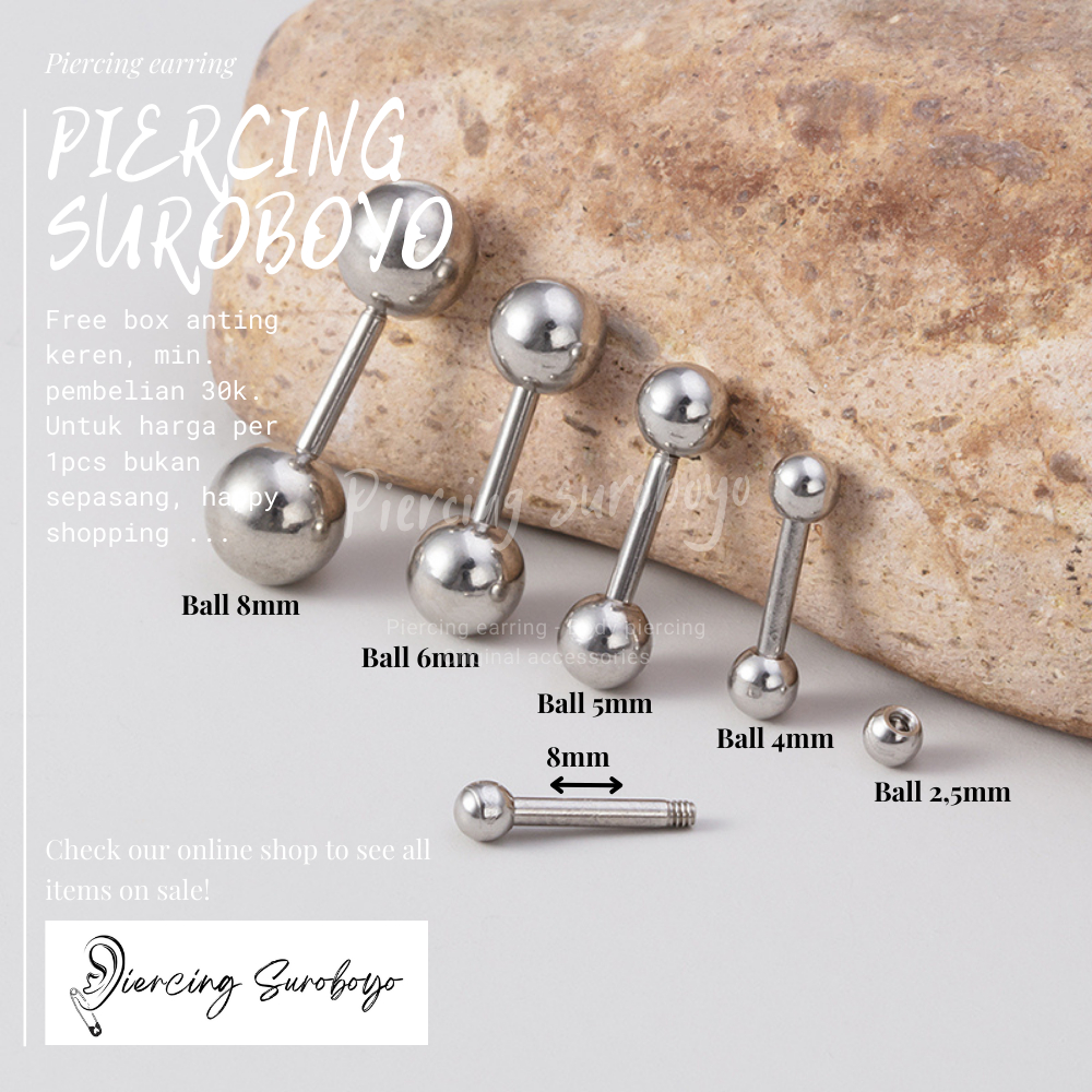 tindik barbel pendek 8mm-12mm barbel tindik titanium anting tindik barbel titanium. - harga per 1pcs