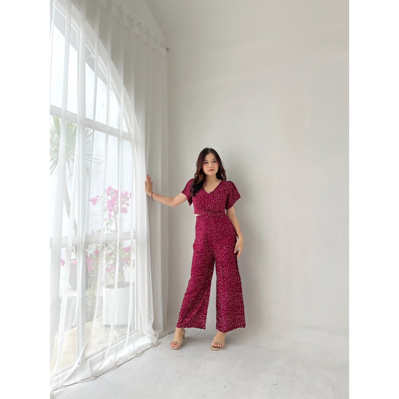 ONE SET CROP POLKADOT FULL / SETELAN CROP TOP KULOT POLKADOT / SET CROP KULOT POLKADOT MURAH