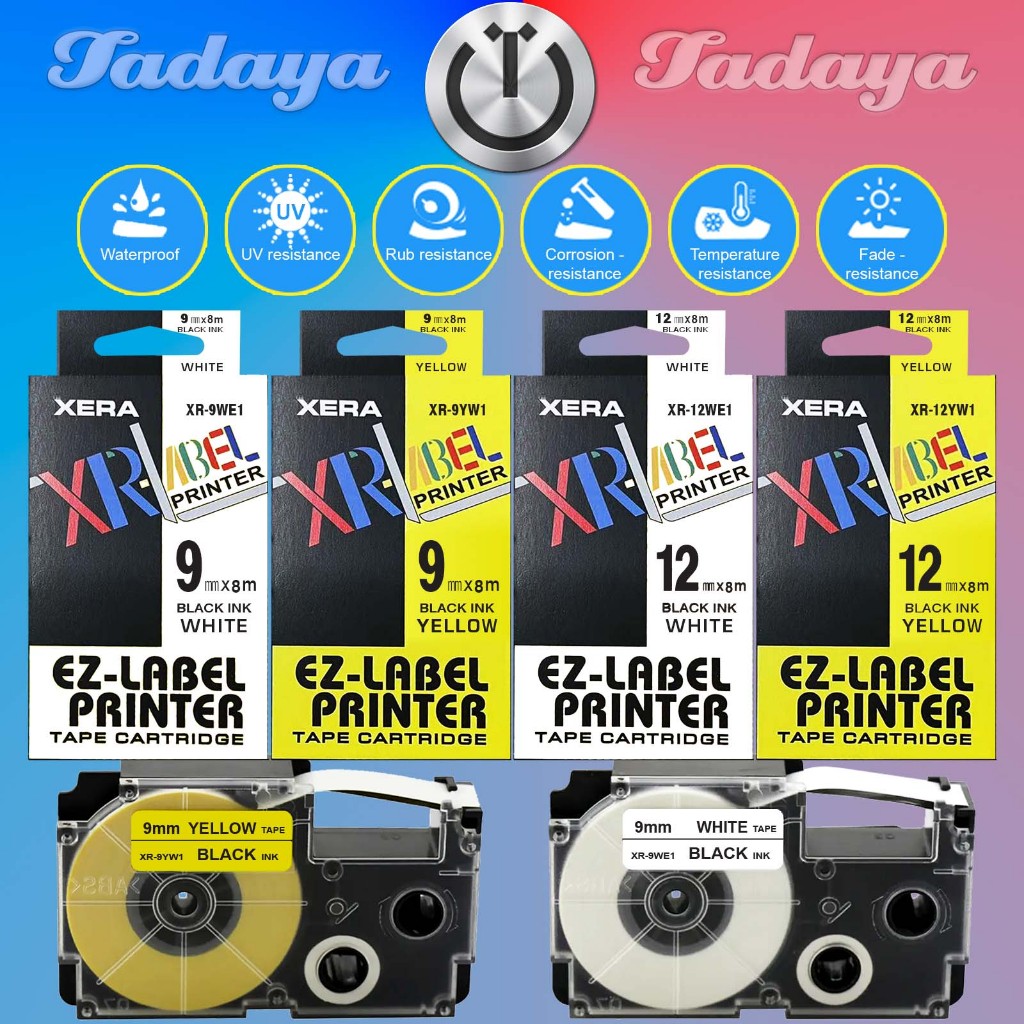 Label Tape Xera EZ Cartridge Tinta Black on White / Yellow 9mm 12mm Label it XR Support Printer Casi