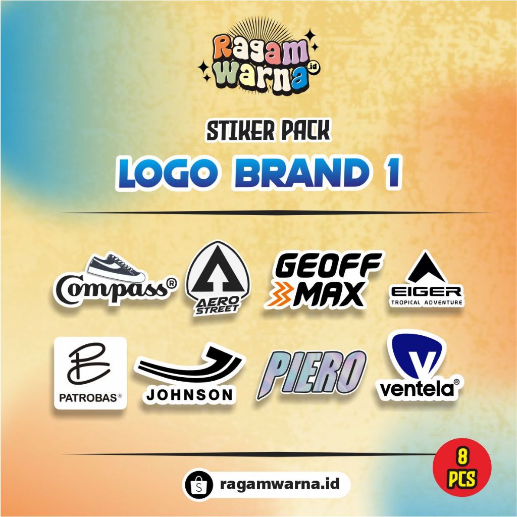 

Stiker (8 pcs) Brand Sepatu Lokal Aerostreet, Compass, Ventela, Patrobas